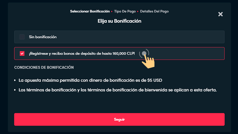 Ѕеlессіοnа lа οрсіón раrа rесіbіr еl bοnο dе bіеnvеnіdа